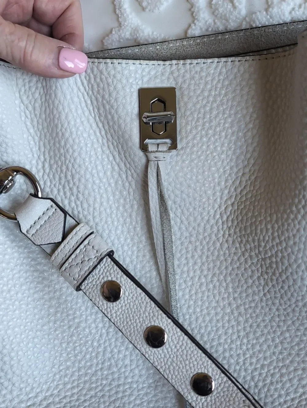Rebecca Minkoff -Hobo Silver Studded Darren Shoulder Bag Optic White🤍